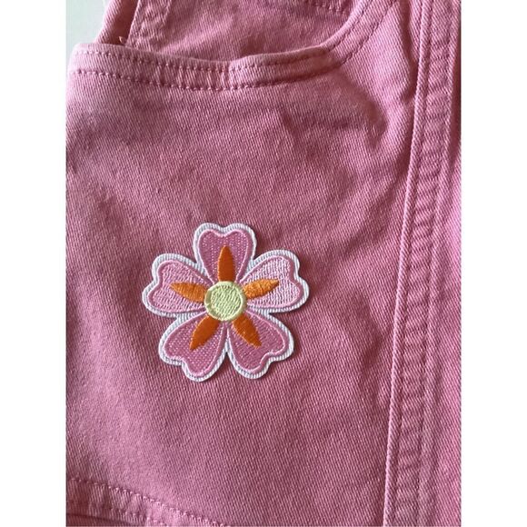 Gap Jeans Pink Denim Skirt Boho Custom Flower Heart Sz 12 Stretch - Picture 3 of 7